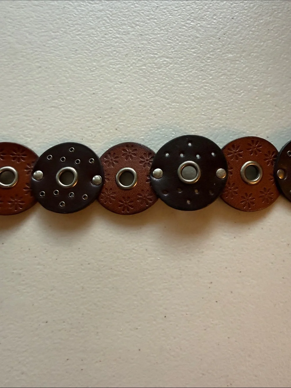 Round Leather Boho Disc Belt in Dark Brown and Black Size Medium/Large